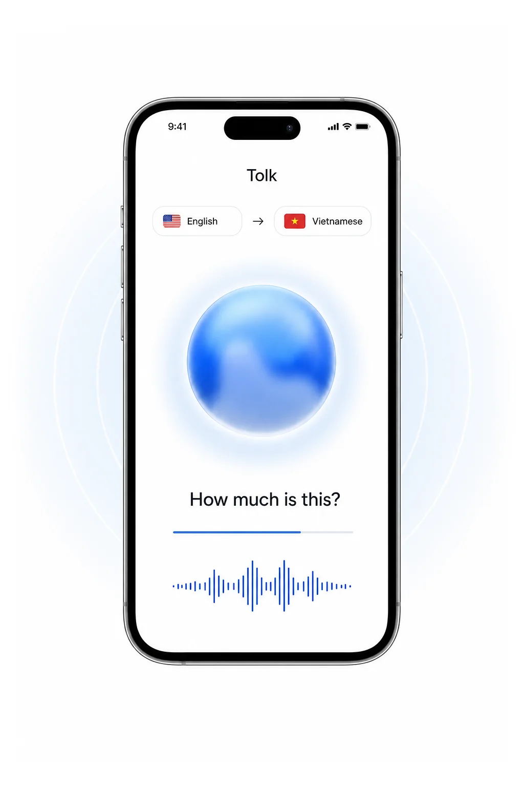 Tolk live voice translation app on iPhone